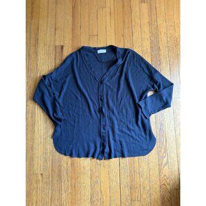 If You Be My Star I'll Be Your Sky Women's Large Navy Waffle Knit Blouse EUC